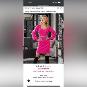 NWT Boston Proper Vibrant Pink Long Sleeve Knit Dress with Puff Sleeve XS
